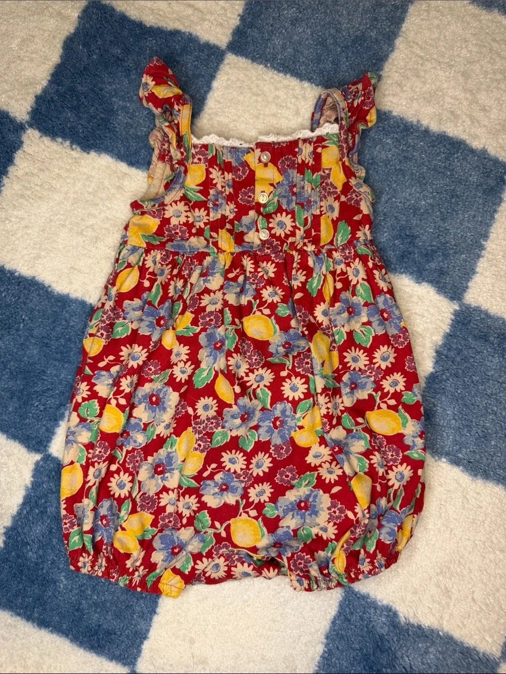 Red Floral Lemon Bubble Romper